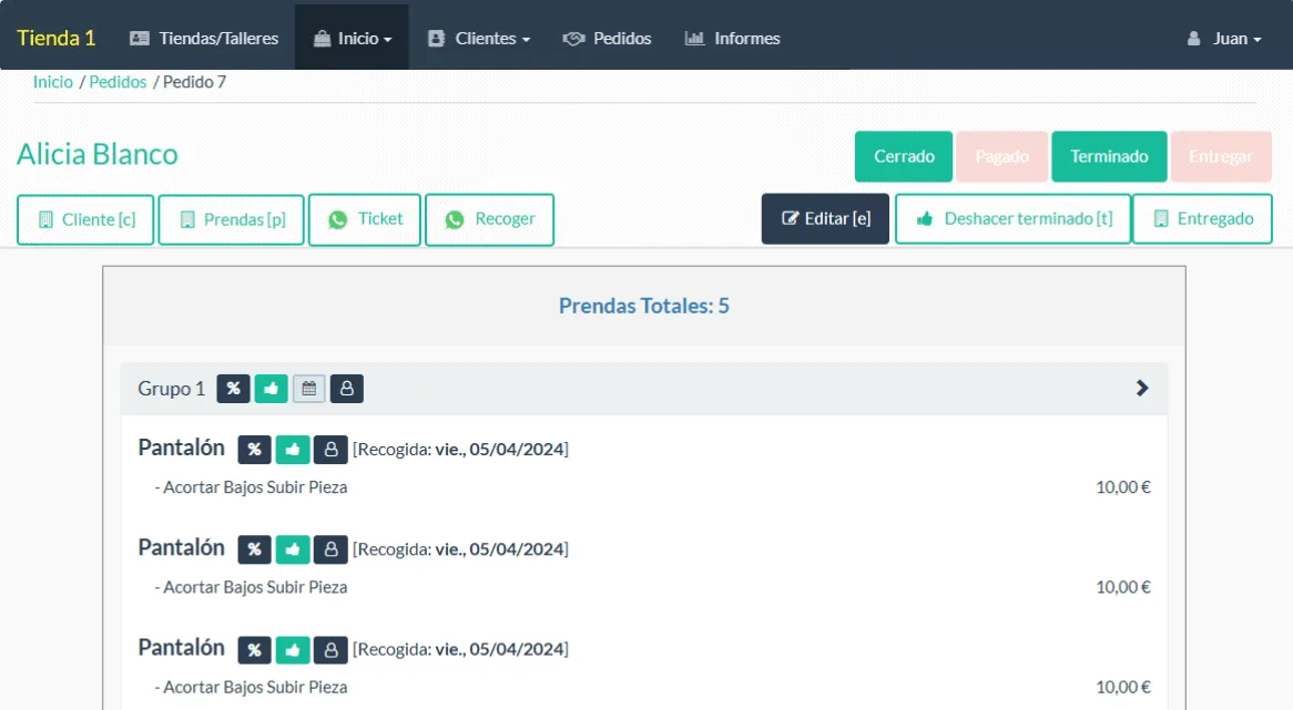 Directorio de clientes con WhatsApp integrado en GTG Arreglos